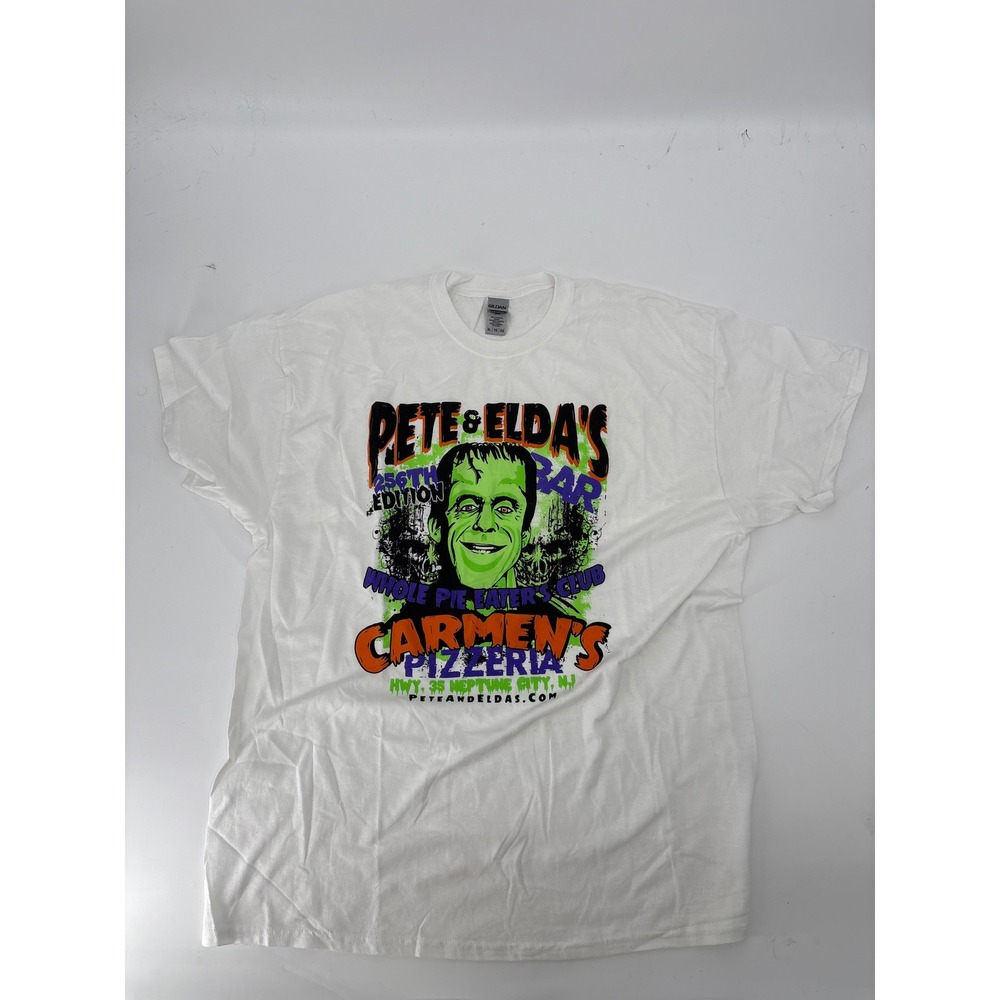 Pete & Eldas Bar Carmens Pizzeria Frankenstein T-Shirt Mens XL White NJ Graphic